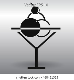 Flat delicious ice-cream in glass icon.