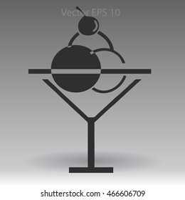Flat delicious ice-cream in glass icon.