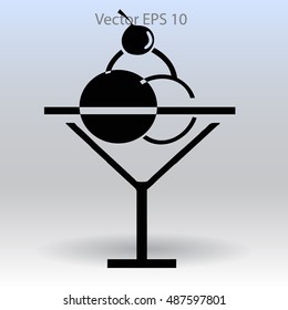 Flat delicious ice-cream in glass icon.