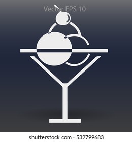 Flat delicious ice-cream in glass icon.