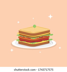 Flat Delicious Sandwich Vector Illustration