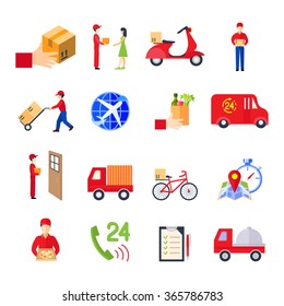 Flat delivery colorful icon set with transport order personal service vector illustration