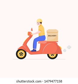 Flat deliveryman cartoon character, Scooter delivery.