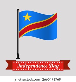 Dia da Independência da República Democrática do Congo Plana com Bandeira Acenando