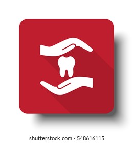 Flat Dental Care web icon on red button with drop shadow