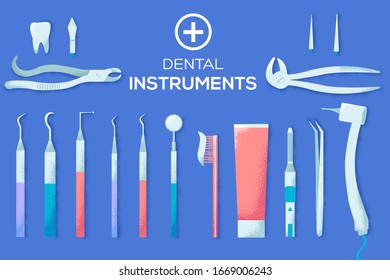 Flat dental instruments set design concept background. Vector illustration design. Vector Art grain textured style