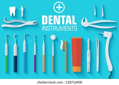 flat dental instruments set design concept background. Vector illustration 