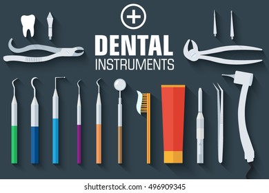 flat dental instruments set design concept background. Vector illustration 