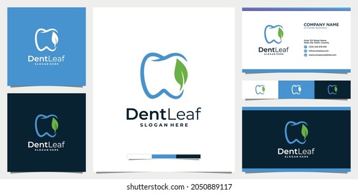 Flat dental and leaf clinic logo with business card template