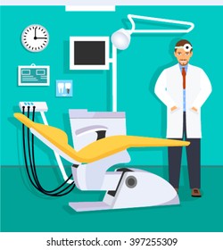 Flat dentist office illustration, Dentist doctor.  Dental clinic illustration