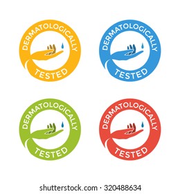Flat dermatologisch getestete runde Badges, bunte Reihe von Aufklebern einzeln auf Weiß