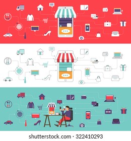 Flat desdign concept e-commerce and online shoping. Vector illustrate.