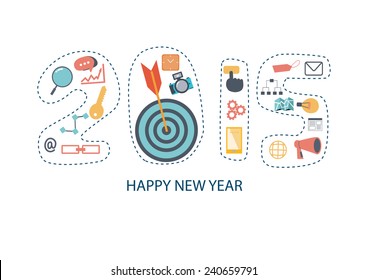 Flat design 2015 new year icons set of website SEO optimization