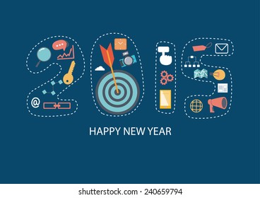 Flat design 2015 new year icons set of website SEO optimization