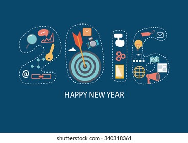 Flat design 2016 new year icons set of website SEO optimization