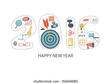 Flat design 2016 new year icons set of website SEO optimization