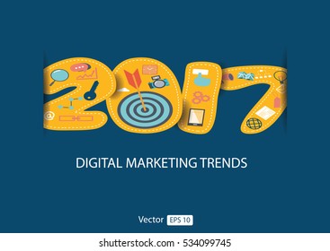 Flat design 2017 icons set of website SEO optimization