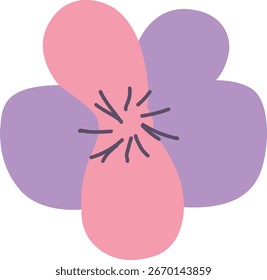 "Flat design 2d illustration of a pink and purple blossom flower icon, simple floral element for spring, decoration, and greeting cards."
