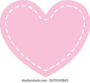 "Ilustração de design plano 2d de um coração rosa com borda costurada branca para o amor e decoração dos namorados."