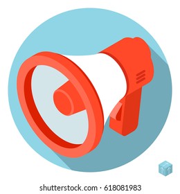 Flat design 3d loudspeaker megaphone vector icon with long shadow 