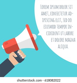 Flat design 3d loudspeaker with speech bubble. Megaphone promotion and propaganda abstract vector template for batter, poster, brochure cover and commercial