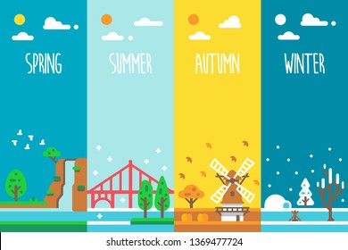 Flat design 4 seasons holiday illustration vector