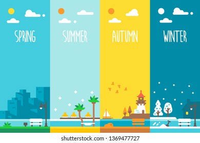 Flat design 4 seasons holiday illustration vector