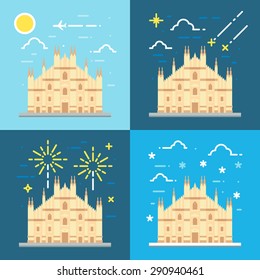 Flat design 4 styles of Duomo di Milano Italy illustration vector