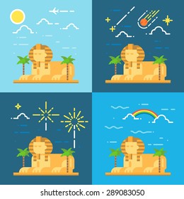 Flat design 4 styles of Sphinx of Giza Egypt illustration vector