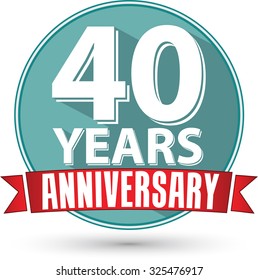Flat design 40 years anniversary label with red ribbon, vector illustration