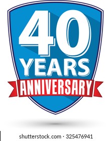 Flat design 40 years anniversary label with red ribbon, vector illustration