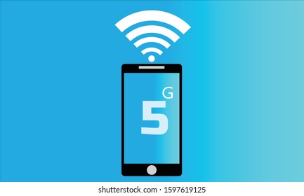 Flat design for 5G Internet. Phone with 5G icon