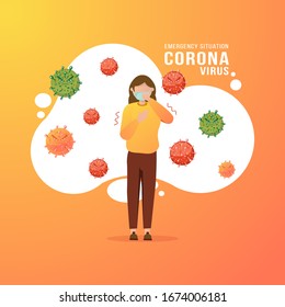 Flat design about emergency situation from corona virus outbreak, Women use health mask to protect themselves from viruses