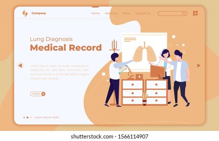 Flat design about lung diagnosis or medical record on landing page template