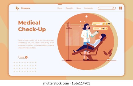 Flat design about medical check-up on landing page template