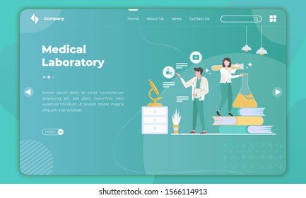 Flat design about medical laboratory on landing page template, Illustration of a pharmacy or laboratory research