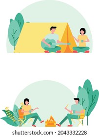 flat design about outdoors activiyt or camping