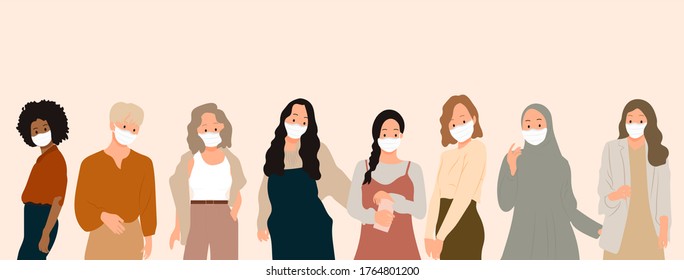 flaches Design über Menschen mit Masken zum Schutz vor Viren und Luftverschmutzung 
