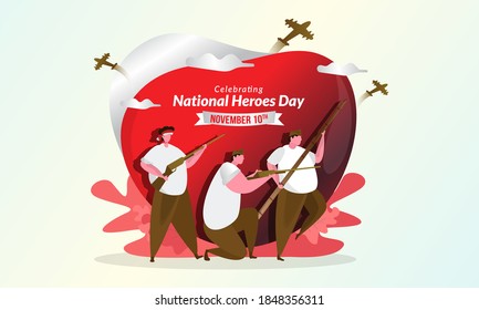 Diseño plano sobre el soldado lucha ilustración para celebrar la traducción nacional de Hari Pahlawan del Día de los héroes nacionales