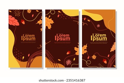 Flat design abstract autumn card template collection