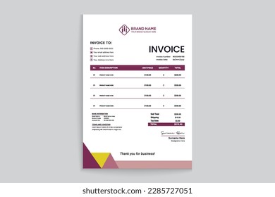 Flat design of abstract shapes invoice template