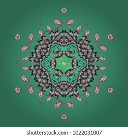 Flat design with abstract snowflakes isolated on colors background. Vector illustration. Snowflake colorful pattern. Snowflakes pattern. Vector snowflakes background.