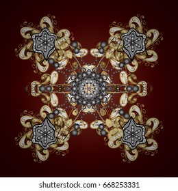 Flat design with abstract snowflakes isolated on brown background. Golden snowflake. Snowflakes pattern. Vector snowflakes background.