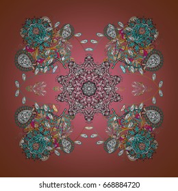 Flat design with abstract snowflakes isolated on colors background. Vector snowflakes background. Snowflakes pattern. Snowflake colorful pattern.