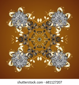 Flat design with abstract snowflakes isolated on brown background. Vector snowflakes background. Snowflakes pattern. Snowflake seamless pattern.