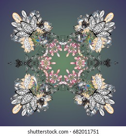 Flat design with abstract snowflakes isolated on colors background. Vector illustration. Snowflake colorful pattern. Snowflakes pattern. Vector snowflakes background.