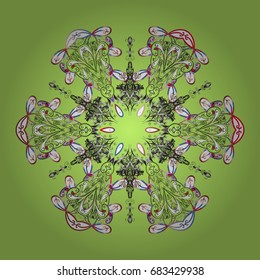 Flat design with abstract snowflakes isolated on colorful background. Vector illustration. Snowflakes pattern. Snowflake ornamental pattern.