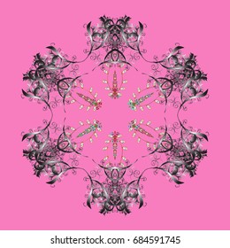 Flat design with abstract snowflakes isolated on colorful background. Snowflake ornamental pattern. Snowflakes background. Snowflakes pattern. Vector illustration.