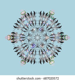 Flat design with abstract snowflakes isolated on colors background. Snowflakes pattern. Vector snowflakes background. Vector illustration. Snowflake colorful pattern.