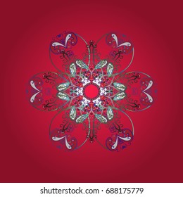Flat design with abstract snowflakes isolated on colors background. Snowflakes pattern. Vector illustration. Snowflake colorful pattern. Vector snowflakes background.